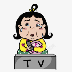 TV电视机看电视哭泣的女孩高清图片