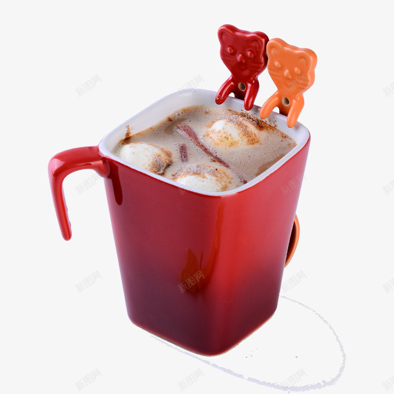 红色创意陶瓷水杯png免抠素材_新图网 https://ixintu.com 产品实物 咖啡杯 带勺马克杯 牛奶杯