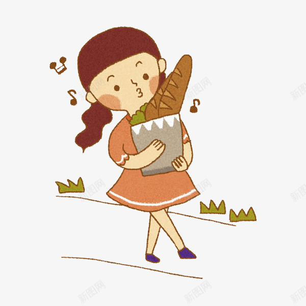 抱着东西的女孩png免抠素材_新图网 https://ixintu.com 卡通 可爱的 小女孩 手绘 漂亮的 面包 音乐符号