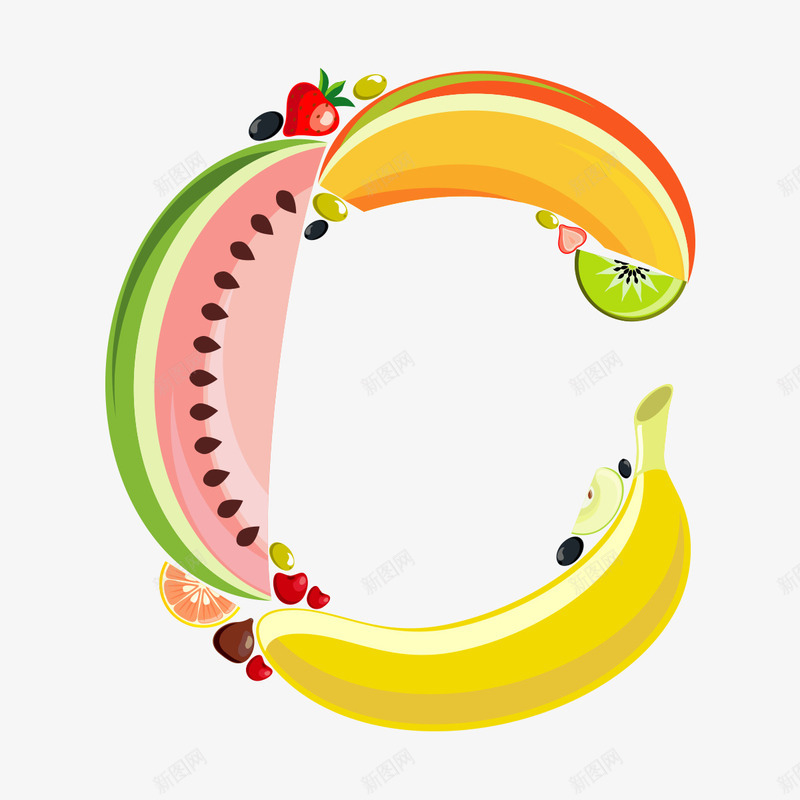 水果字母cpng免抠素材_新图网 https://ixintu.com 创意 大写 字母 字符 水果 艺术字体 英文 西瓜 香蕉