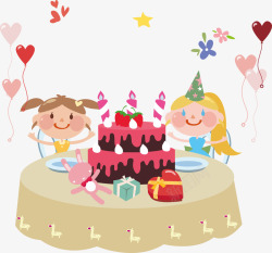 小女孩生日蛋糕过生日的卡通漂亮女孩矢量图高清图片