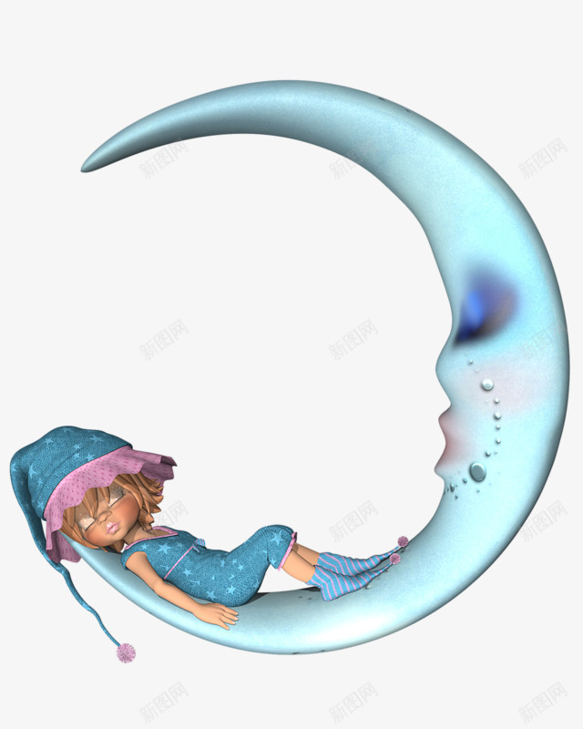 月亮和女孩png免抠素材_新图网 https://ixintu.com 儿童素材 夜晚 女孩 手绘 晚安 月亮 睡眠 蓝色