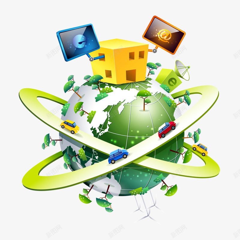 网络全球化png免抠素材_新图网 https://ixintu.com 信息 全球化 科技 绿色网络 网络