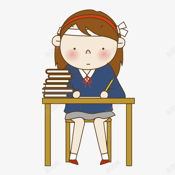 奋斗的女孩png免抠素材_新图网 https://ixintu.com 书籍 努力的 女生 校服 桌子 漂亮的 课本