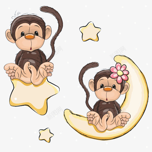 可爱猴子png免抠素材_新图网 https://ixintu.com 卡通 可爱 夜空 小猴子 手绘 星星 星空 月亮 水彩 漫画 爱情 猴子