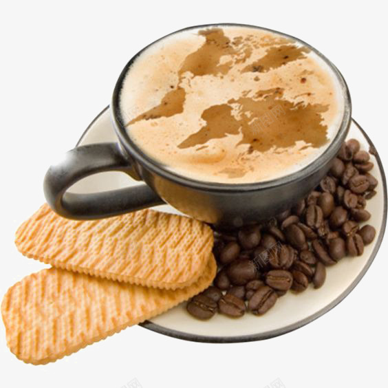 创意下午茶png免抠素材_新图网 https://ixintu.com 休闲时光 咖啡 咖啡豆 牛奶饼干 黑色咖啡杯