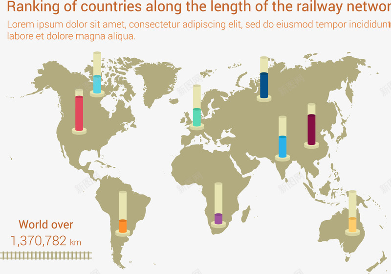 铁路网长度信息图表png免抠素材_新图网 https://ixintu.com 创意设计 彩色铁路数据信息 立体信息图表素材 统计信息图表