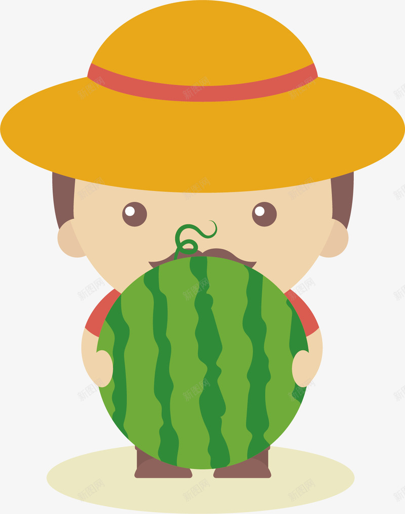 抱着西瓜的农民伯伯矢量图ai免抠素材_新图网 https://ixintu.com 创意 小胡子 帽子 彩色 短头发 食物 矢量图