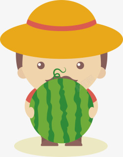创意胡子抱着西瓜的农民伯伯矢量图高清图片