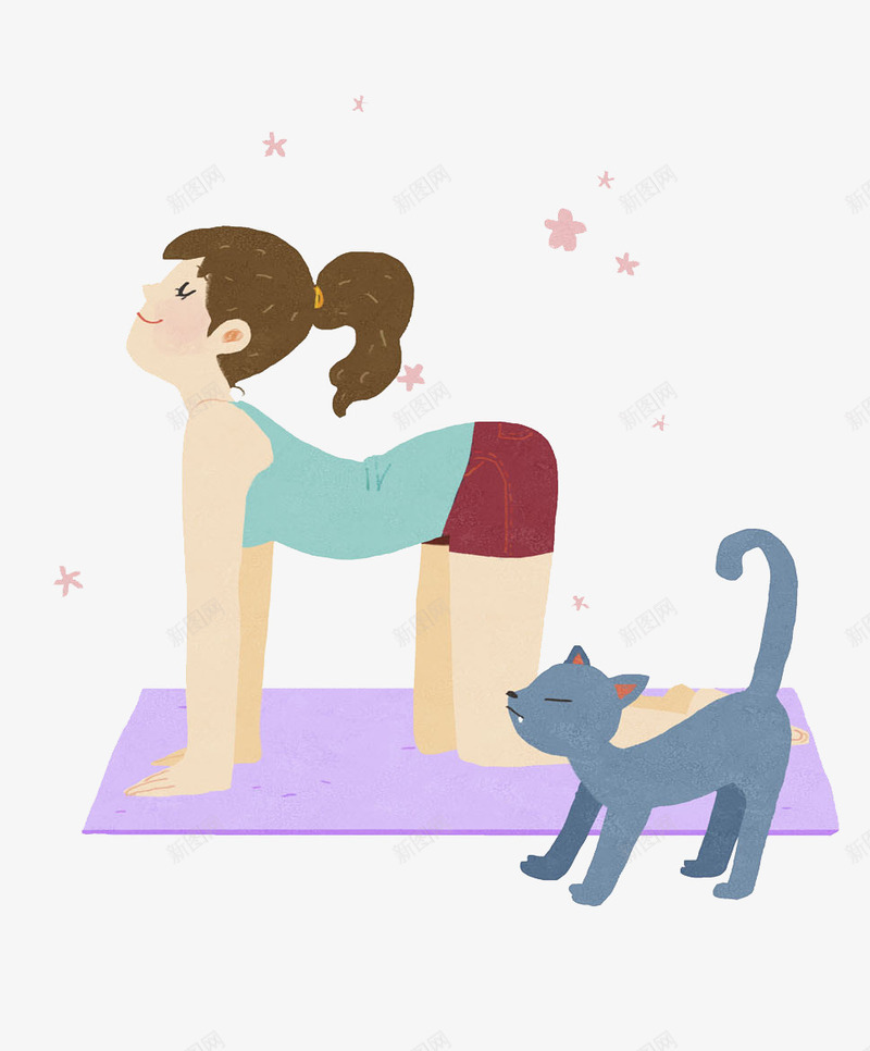 练瑜伽的女士png免抠素材_新图网 https://ixintu.com 创意 多彩 小猫 手绘 插画 瑜伽 简笔 运动