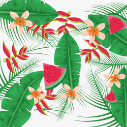 西瓜花热带植物花框西瓜装饰图案矢量图高清图片