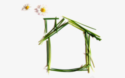 手工房子菊花和竹子高清图片