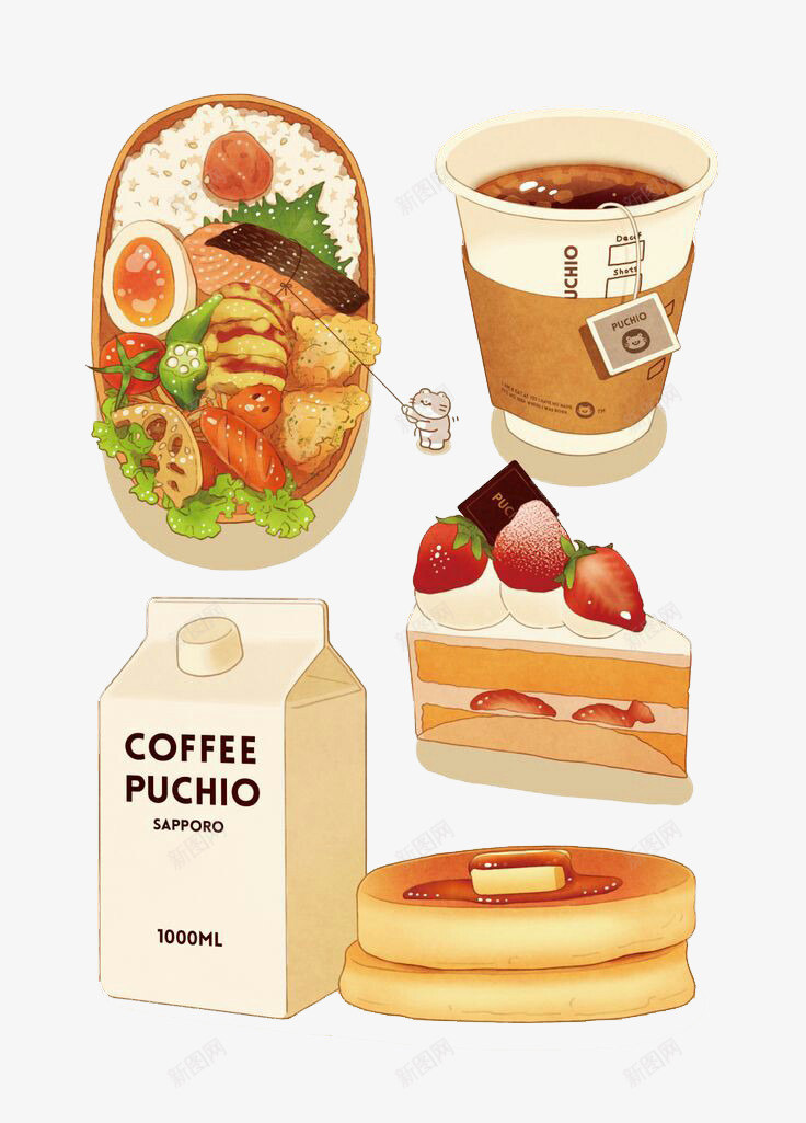 套饭早餐牛奶png免抠素材_新图网 https://ixintu.com 创意设计 图案设计 套饭 早餐 牛奶