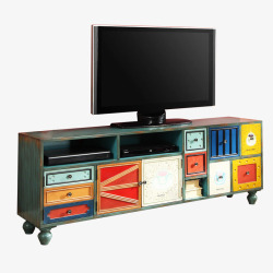 多彩做旧板木电视柜素材
