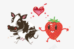 草莓奶牛喷洒背景草莓牛奶创意插画高清图片