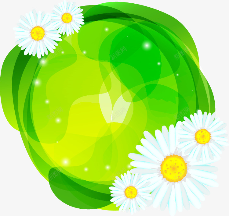 鲜花菊花装饰png免抠素材_新图网 https://ixintu.com 图片素材 绿叶 绿色边框 菊花边框