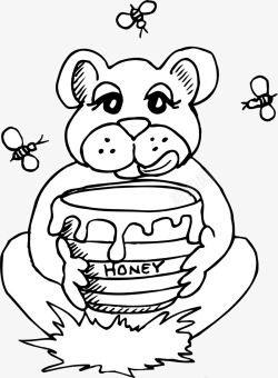 蜜蜂线图卡通小熊吃蜂蜜线图高清图片