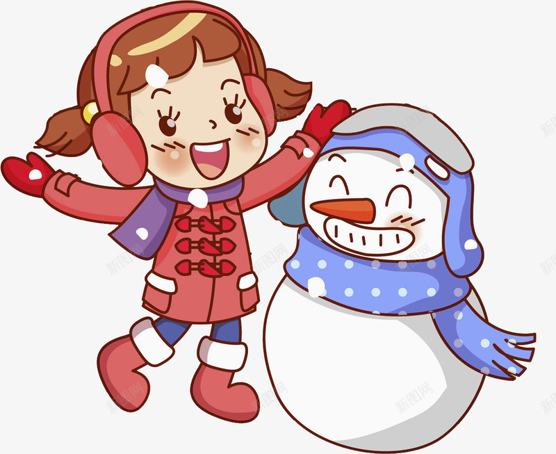 堆雪人的女孩png免抠素材_新图网 https://ixintu.com 卡通 可爱的 堆雪人 微笑 插图 漂亮的 红色的