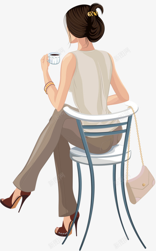美丽女生的背影png免抠素材_新图网 https://ixintu.com 喝茶 坐姿 椅子 漫画背影 茶杯