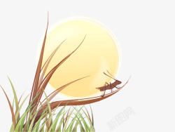 草丛月亮蚂蚱卡通素材