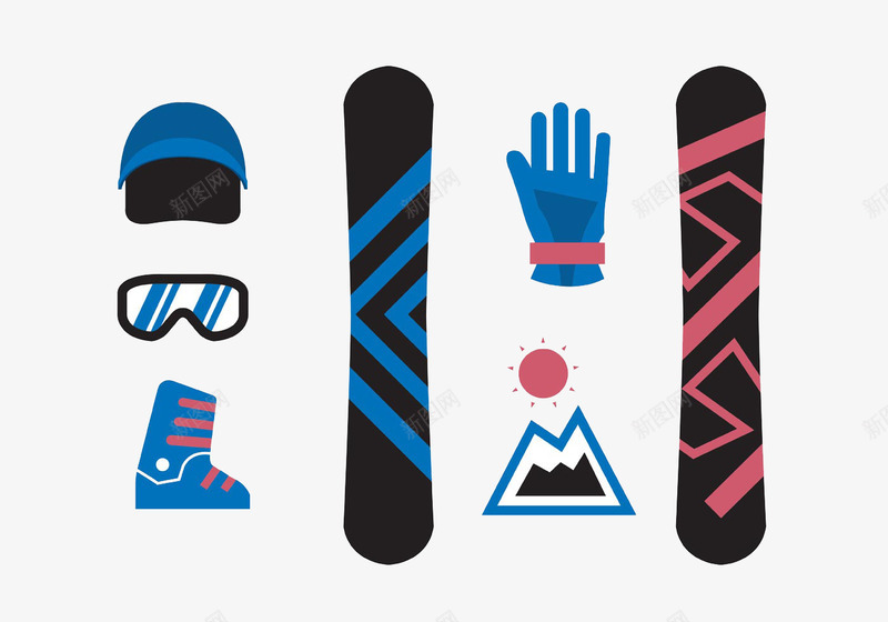 卡通登山滑雪装备png免抠素材_新图网 https://ixintu.com 太阳 小清新风 深色 滑板 滑雪 登山