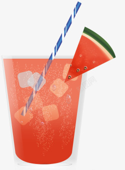 一杯橙汁手绘卡通西瓜味加冰饮料高清图片