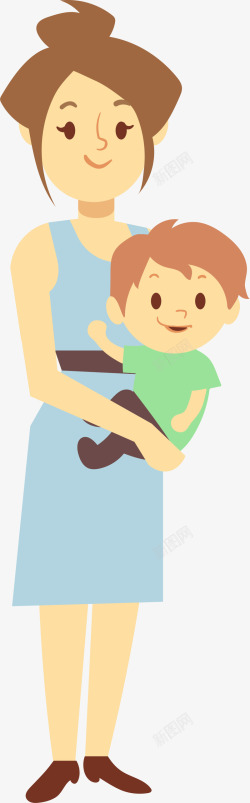 抱着小朋友抱着小孩的女人插画高清图片