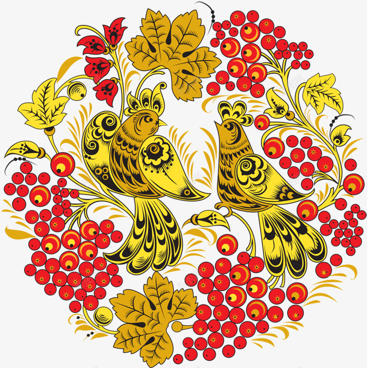 装饰图案花鸟图案png免抠素材_新图网 https://ixintu.com png 免扣背景 圆形 红色 花鸟装饰图案 黄色