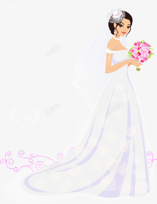 美丽的新娘png免抠素材_新图网 https://ixintu.com 洁白的婚纱 粉色的玫瑰花 结婚