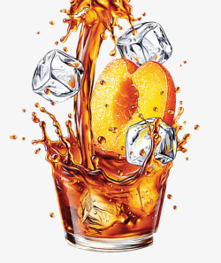 鍐板寘冰块黄桃可乐高清图片