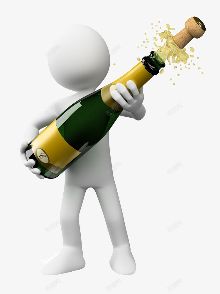 开香槟庆祝3D小白人png免抠素材_新图网 https://ixintu.com 3D小白人 卡通人物 庆祝素材 开香槟 香槟喷射