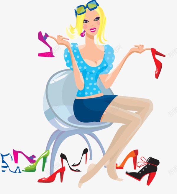 坐在椅子上的女孩png免抠素材_新图网 https://ixintu.com 卡通PNG 太阳镜 椅子 高跟鞋