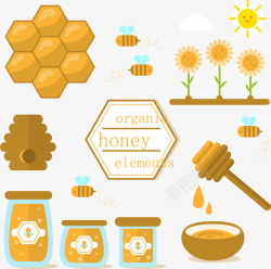 有机蜂蜜标签扁平化有机蜂蜜元素矢量图高清图片