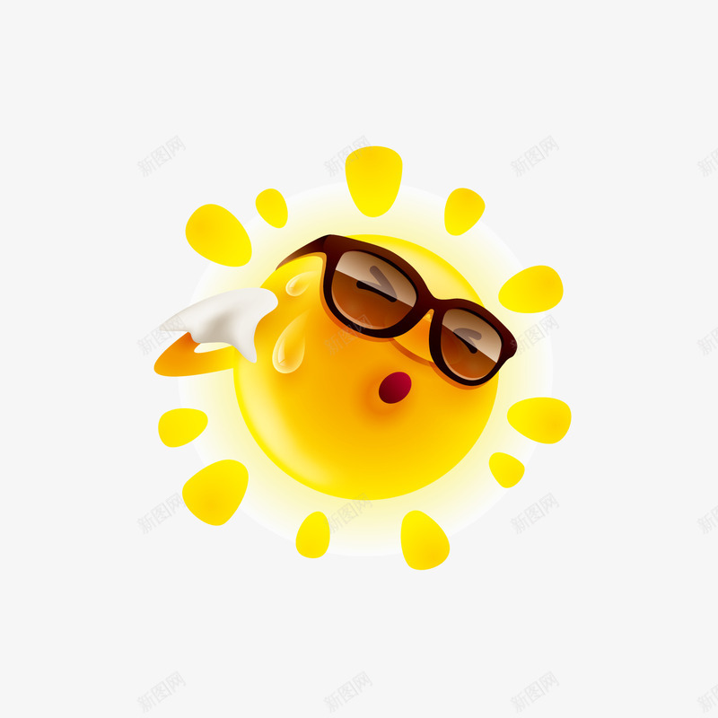 出汗的太阳png免抠素材_新图网 https://ixintu.com 出汗太阳 卡通墨镜 卡通太阳 背景装饰 金色太阳