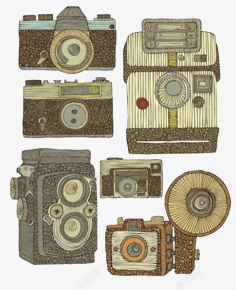 相机集合png免抠素材_新图网 https://ixintu.com 卡莱 古风 外置闪光灯 胶片机 进化过程