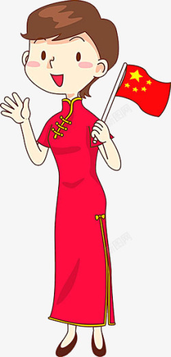 拿着旗子的工人卡通穿着旗袍的女人高清图片