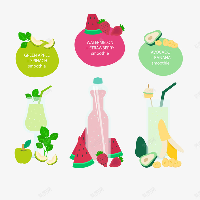 水果汁png免抠素材_新图网 https://ixintu.com 瓶子 苹果 草莓 西瓜