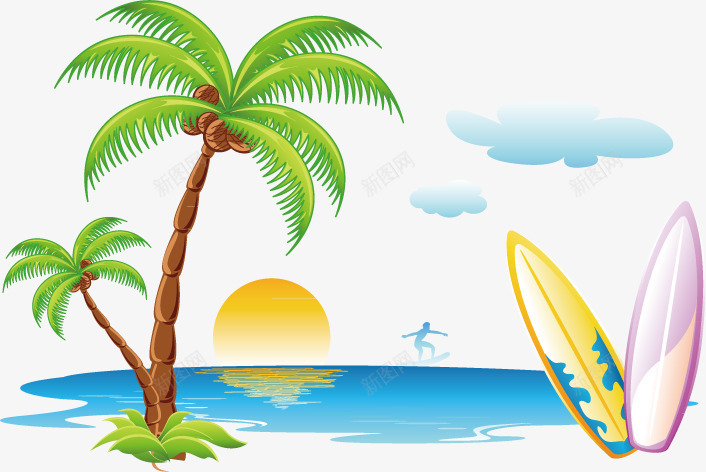 夏日海边风景png免抠素材_新图网 https://ixintu.com 夏日 大海风景 椰树 海岸风景 海滩 海滩风景 矢量风景 美丽的海滩景色 自然景 自然美景 自然风景