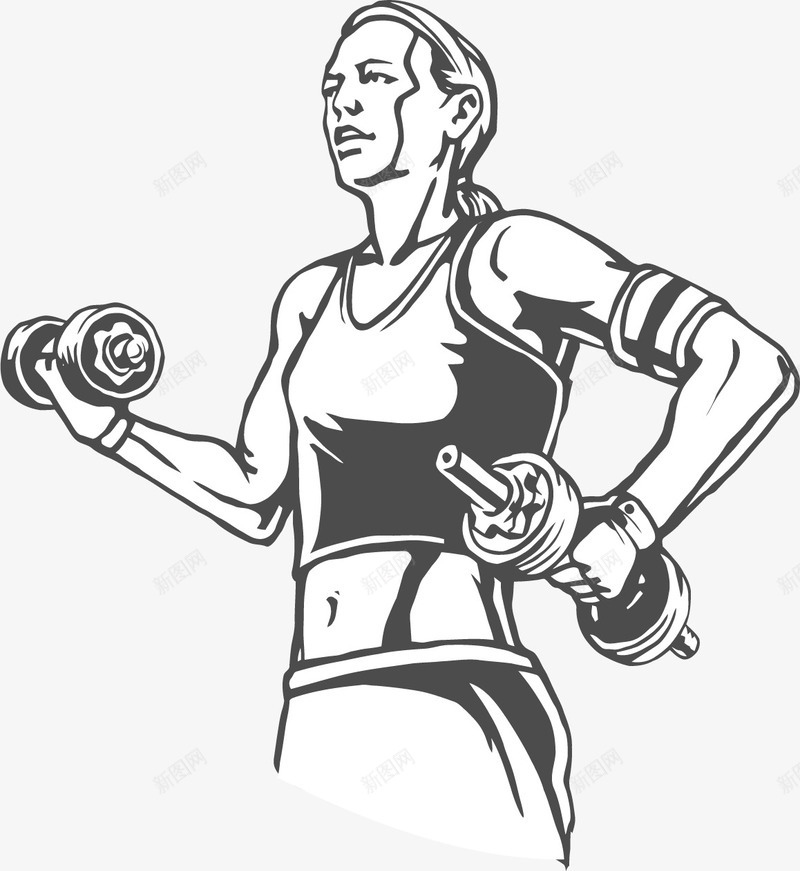 手绘素描健身的女人png免抠素材_新图网 https://ixintu.com 健身 减肥 卡通人物 哑铃 简笔画 素描女人 锻炼