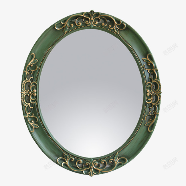 绿色复古浴室镜子png免抠素材_新图网 https://ixintu.com 古代镜子 古典 圆镜 复古镜子 浴镜 精美花纹 绿色