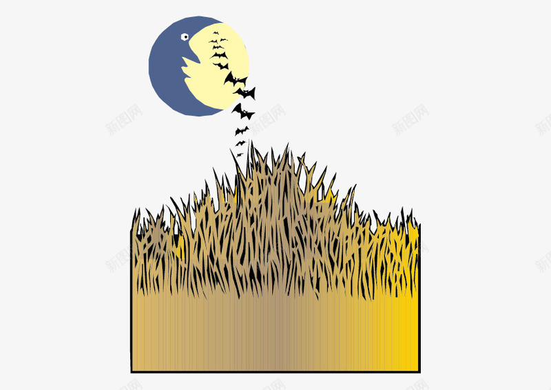 月亮稻田png免抠素材_新图网 https://ixintu.com 月亮 稻田 蓝色 蝙蝠 金黄色