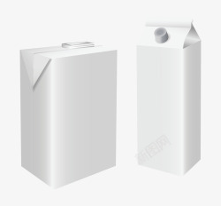 两个盒子手绘白色立体牛奶盒饮料盒高清图片