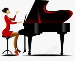 谈钢琴的女人素材