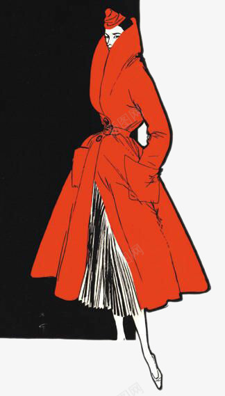 创意黑色方块中的红衣女子png免抠素材_新图网 https://ixintu.com 红色大衣女子 装饰图案 黑色方块