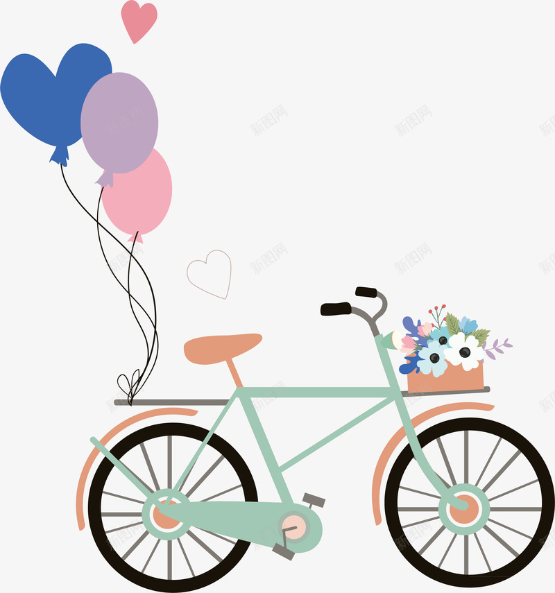 婚礼庆祝元素png免抠素材_新图网 https://ixintu.com 可爱 婚礼 庆祝 气球 爱心 自行车 饰品