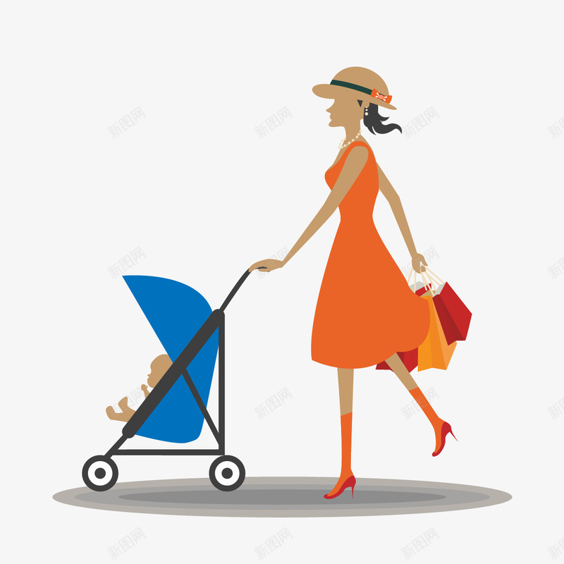 推着婴儿车的女人png免抠素材_新图网 https://ixintu.com 人物 女人 婴儿车 购物