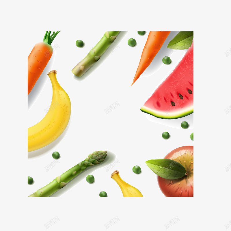 蔬果边框png免抠素材_新图网 https://ixintu.com 胡萝卜 苹果 蔬果 西瓜 边框 香蕉