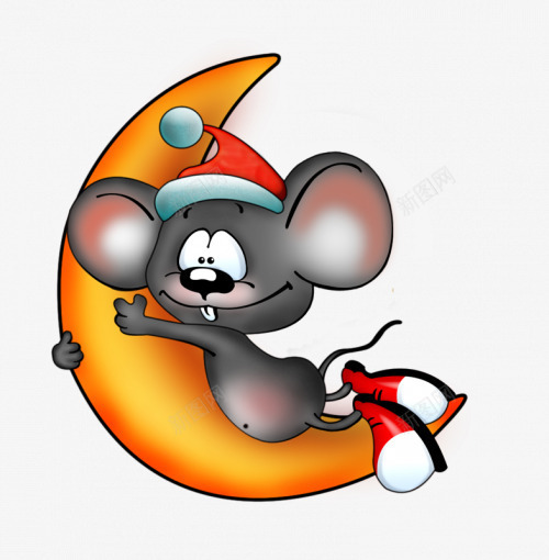 月亮png免抠素材_新图网 https://ixintu.com 圣诞帽 圣诞节 月亮 老鼠