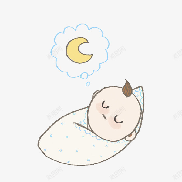 睡觉的婴儿png免抠素材_新图网 https://ixintu.com 乖巧的 卡通 婴儿 插图 月亮 熟睡的 睡觉的