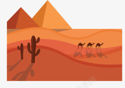 沙漠骆驼队美丽埃及金字塔沙漠矢量图高清图片